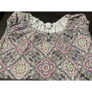 Liz Claiborne Top Women's Medium Multicolor Stretch Knit Sleeveless Keyhole Neck